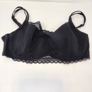 Cacique Black Lace Overlay Bralette Balconette Bra Size 44 DD Underwire Lined